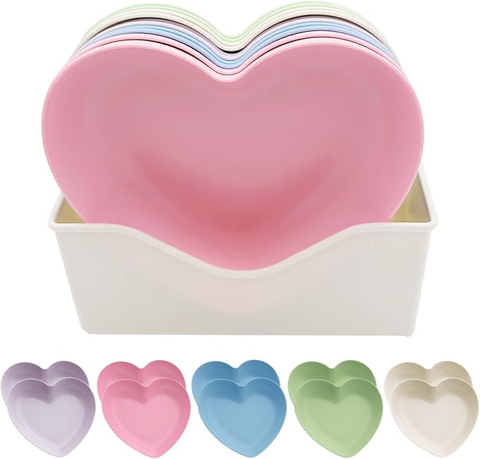 10pcs Multi-color Heart Shaped Plates with Tray