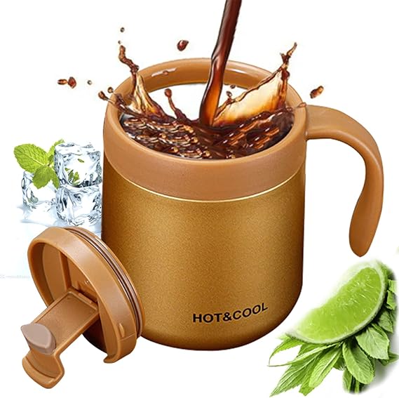 Insulated Coffee Mug with Lid, Double Wall Stainless Steel Thermal Mug for Cold & Hot Drinks, Stainless Steel Reusable Coffee Cup (350ML)