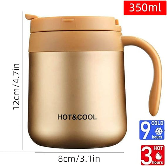 Insulated Coffee Mug with Lid, Double Wall Stainless Steel Thermal Mug for Cold & Hot Drinks, Stainless Steel Reusable Coffee Cup (350ML)