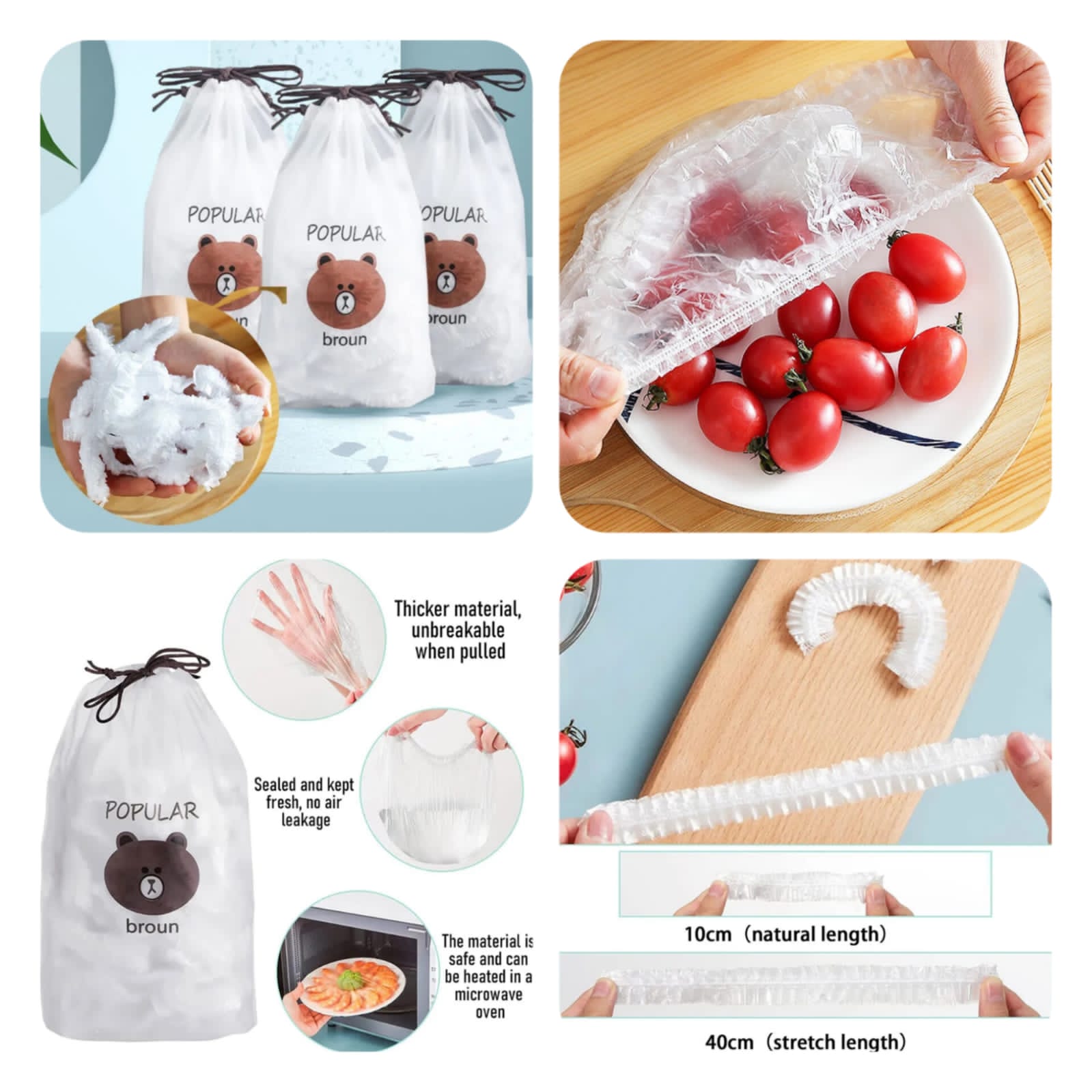 Pack of 100 Plastic Food Cover Bags