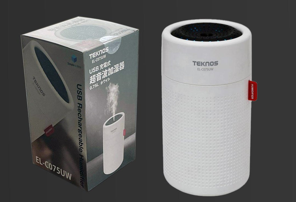 TEKNOS EL-C075UW Rechargeable USB Cylindrical Humidifier, 750mL Capacity (White)