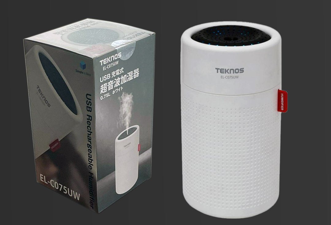 TEKNOS EL-C075UW Rechargeable USB Cylindrical Humidifier, 750mL Capacity (White)