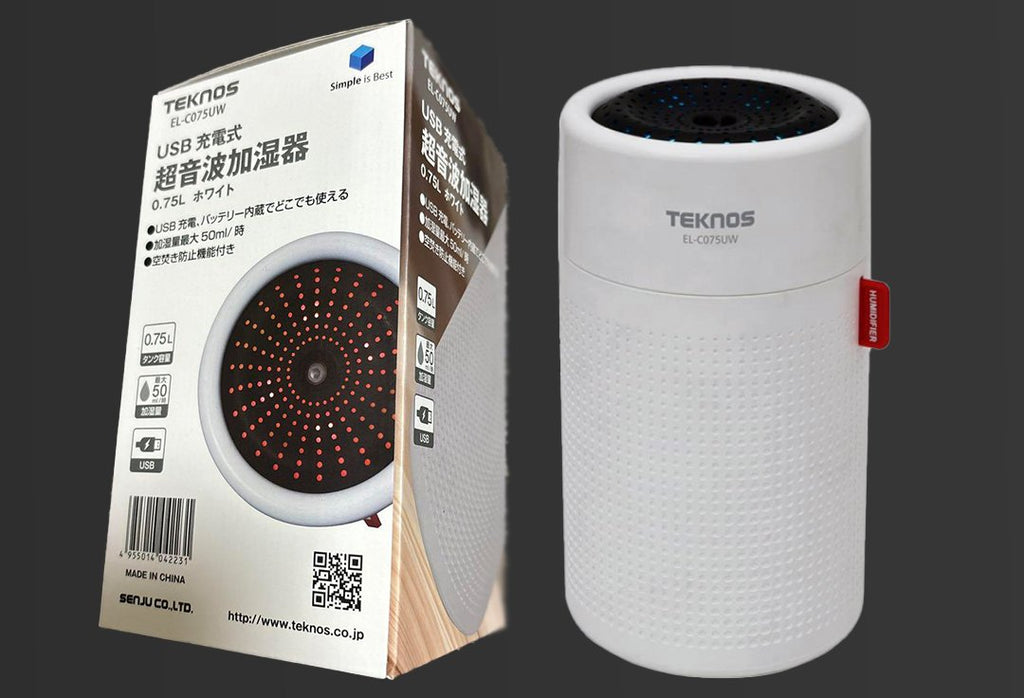TEKNOS EL-C075UW Rechargeable USB Cylindrical Humidifier, 750mL Capacity (White)